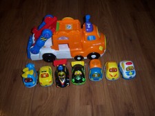 CUTE GENTLY PLAYED VTech Go! Go! Smart Wheels Deluxe Car Carrier WITH 7 LOT CARS