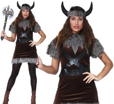 Ladies Viking Lady Fancy Dress Costume Womens Viking Outfit fg