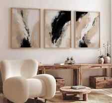 Set of 3 Black Beige Neutral Nordic Wall Art Prints Simple Abstract Art Posters