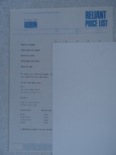 Reliant UK Price List 1981 - ROBIN /SUPER ROBIN 850 Saloon/Estate/Van. Options.