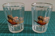 2x Vintage Shot Glass, Pheasant Design, Schnapps Whiskey, 1970s Mid Century