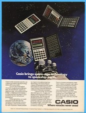 1984 Casio Calculator Solar Powered FX-910 Spaceship Earth Space Age Tech Ad