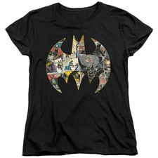 Batman Collage Shield Womens T Shirt Black Officially Licensed