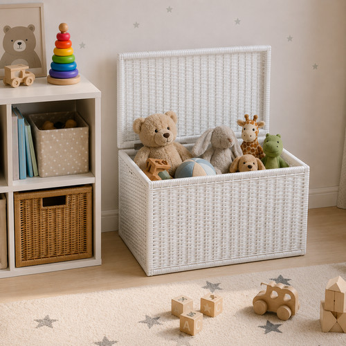White wicker storage basket - wicker,