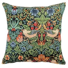 William Morris Strawberry Thief Tapestry Cushion. Black Woven Design. 17x17"