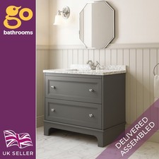 Grey Bathroom Vanity Unit with Marble Top Sink 2 Drawer Storage Classic 1000mm