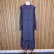 Laura Ashley Midi Dress Navy Red Hearts UK 16 Flare Prairie - New