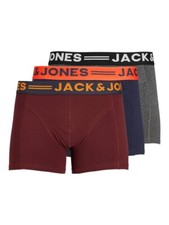 Jack & Jones Boxer Shorts Trunks 3 Pack Underwear Mid Length Blue Grey Burgundy
