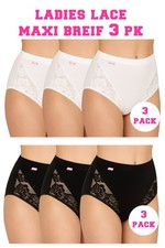 Ladies Cotton Briefs Plain Lace Maxi Adults Womens Knickers Pants Underwear