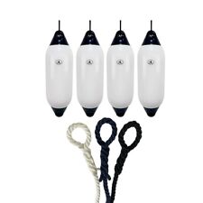4 x Hurricane Boat Fenders PM04 White/Blue Ends 66x20cm + Free Spliced Rope UK