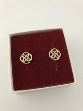 Vintage H Samuel 9ct 9k Yellow Gold Round Celtic Knot Stud Earrings In Box