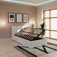 Side Lift up 3ft Ottoman bed Single faux leather storage bed White