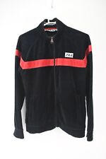 Fila Mens Black Full Zip Velour Track Jacket Red Stripe Size M *READ*