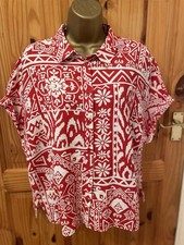 BNWT SHORT  SLEEVE BUTTON UP TOP BLOUSE SHIRT UK 14 AZTEC PATTERN