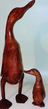 2 Wooden Duck Ornaments Set of 2 18.75" & 9" Hand Carved Wood DCUK? 