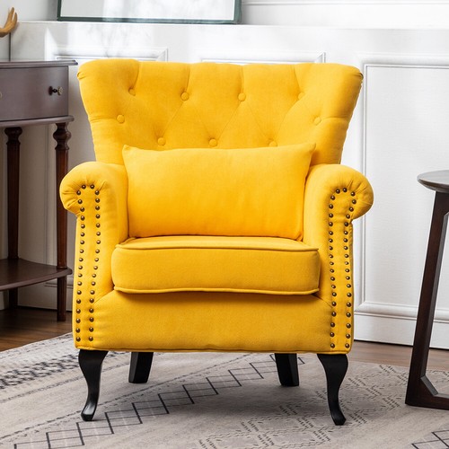 Yellow velvet fabric wing back - yellow,