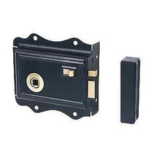 OLD ENGLISH VICTORIAN STYLE RIM BATHROOM BEDROOM LOCK LATCH BLACK SNIB