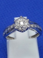 Ernest Jones 9 Carat White Gold 0.25 CT Diamond Cluster Ring Size  J.5 2.2g