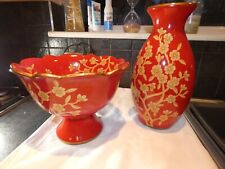 Startling, red and gold hand wash bowl with jug, perfect condition