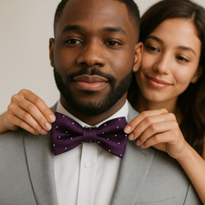 Purple Mens Bow Tie Pre-Tied Formal Tuxedo Dickie Silk Silver White Polka Dot UK