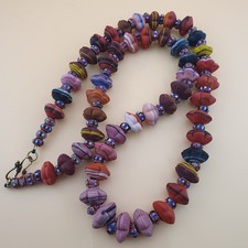 Vintage Venetian African Style Flower Shape Glass & Chevron Glass Beads Necklace