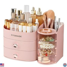 Chic Pink Makeup Organizer with Drawers - Stylish Vanity & Skincare Storage
