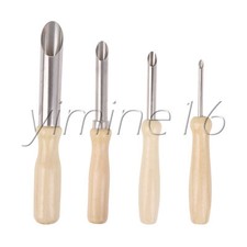 4 Pieces Pottery Tools Kit Stainless Steel Clay Hole Punch Tool w/ Wooden Handle