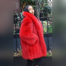 Women Real Red Fox Fur Coat
