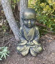 Concrete Patina Shaolin Monk Garden Ornament. Weight: 14kg, H: 46cm, W: 28cm