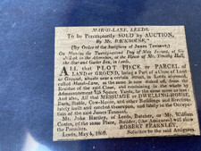 MARSH LANE PLOT OF LAND SALE      /   LEEDS MERCURY 1809 ABSTRACT CUTTING 6/5CM