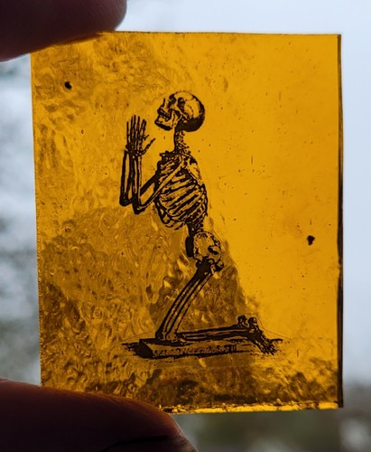Stained glass skeleton praying - skeleton,