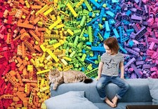 3D Gradient Color LEGO Self-adhesive Removeable Wallpaper Wall Mural