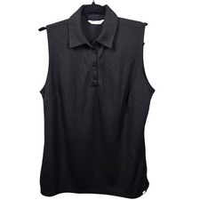 Lady Hagen Womens Medium Black Pique Sleeveless Polo Shirt Golf Top NWT