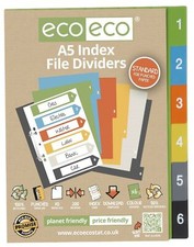 eco eco A5 File Dividers 1-6 Index 50% Recycled Plastic Assorted Colours
