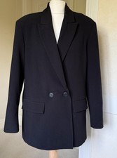 Women’s Zara Longline Blazer Jacket Size XS Black Relaxed Fit Long Sleeve VGC