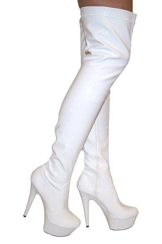 Thigh high boots white patent - thigh,