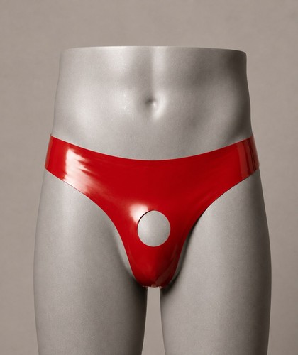 Mens red latex peephole thong - mens,