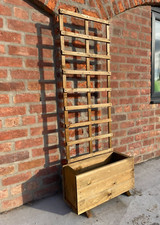 Rectangular Garden Planter With Trellis Support wooden Screen Panel Deep Trough
