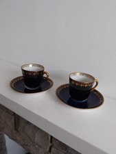 Richard Ginori Porcelain Espresso Pair of cup & Saucers Blue Demitasse rare.