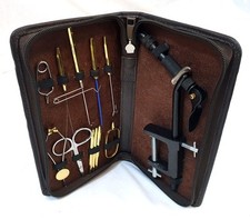 Fly Tying Vice & Tool Kit in Real Leather Travel Case
