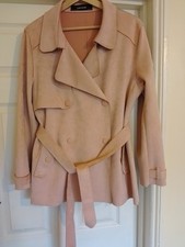 WOMENS ZARA BASIC  PINK SUEDETTE CASUAL BELTED TRENCH COAT JACKET Size XL