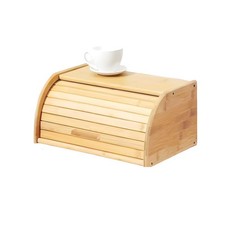 Large Bamboo Bread Bin Wooden Bread Box with Roll Top Kitchen Countertop Holder