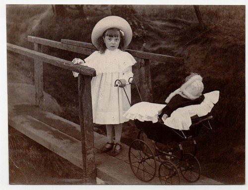 Edwardian girl with toy doll - girl,