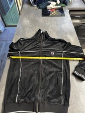 Retro Fila Velour Track Top Black Small White Collar Vintage 80s Casuals Rare