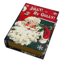 Jolly By Golly Vintage Christmas Santa Claus Large Stash Book Keepsake Box