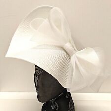 white large straw fascinator millinery burlesque headband wedding hat bow
