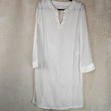 120% Lino Womens Linen White Kaftan Beach Cover Up Broderie Anglaise Size UK 12
