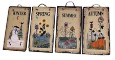 4 Rustic Hand Painted Slate Wall Hanging SEASONS  Home Decoration (READ)