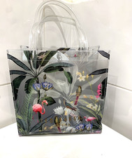 Ted Baker Pistachio Clear Medium Icon Shopper Bag With a Tropical Print Flamingo