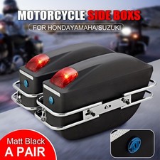 2x Black Saddlebags Luggage Side Box Motorcycle Hard Case W/ Lights Brackets